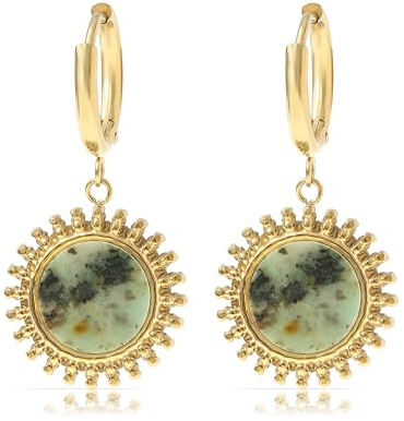 Made by Nami Set Sonnen Ohrringe hängend mit Edelstein aus Chirurgischem Edelstahl Vintage Ohrringe Creolen Gold mit Anhänger Boho Schmuck Damen