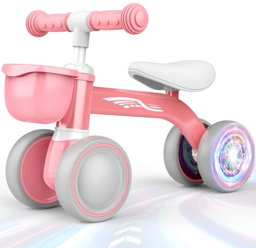 HappyGoLucky Draisienne Bebe 1 2 Ans, Jouet Enfant pour 12-24 Mois, Roues Colorées, Ultra-léger, Vélo avec Panier, Draisienne Jouet Fille 1 2 Ans, Cadeau pour 12-24 Mois, Cadeaux de Noël Enfant