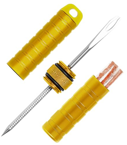 BWSHLF Tubeless Bike Tire Repair Kit for Mountain Bikes & Road Bicycles, Tubeless Tire Plug Kit with Storage Canister, Reamer, Insertion Fork, 10 Bacon Strips, Fix a Puncture or Flat, No Glue Needed