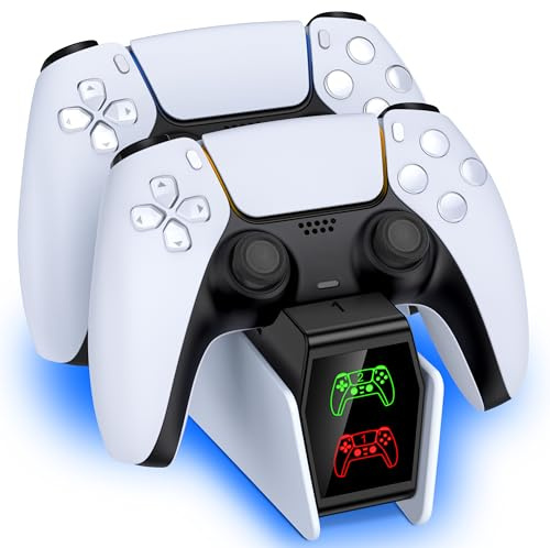 PS5 Controller Charger Station, Compatible with Playstation 5 Edge & Dual Controller, Upgrade PS5 Charging Dock with LED Charging Indicators,Safe Intelligent Protection, White