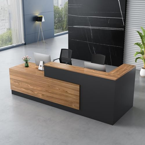 Empfangstheke Holz mit abschließbaren Schubladen, Rezeptionstisch mit KabelmanagementHolz für Büro & Kosmetikstudio, perfekt als L-Form Empfangstresen oder Büro(Walnut Brown-Left,160*60*105cm)