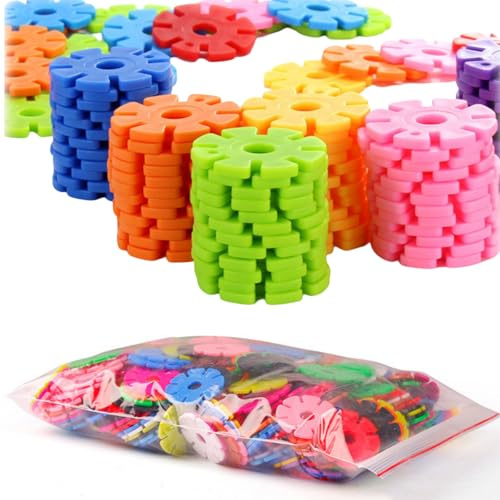 Tokaneit 480 Stück Set Schneeflocken Stecken, Bunte Steckblumen-Bausteine Steckspiel