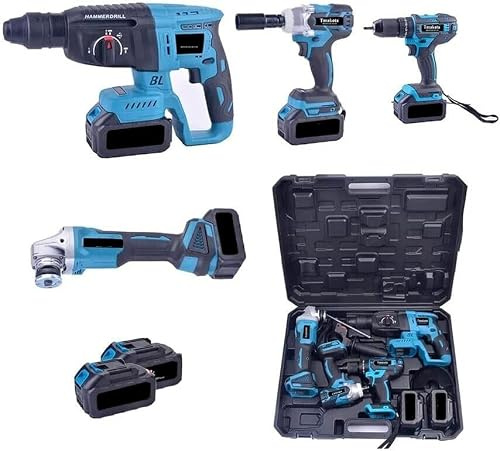 Kit 4 in 1 Trapano Avvitatore con Percussione + Flex Smerigliatrice Angolare + Svitabulloni Avvitatore impulsi + Martello Tassellatore SDS-PLUS Due Batterie da 72V Motore Brushless e Valigetta