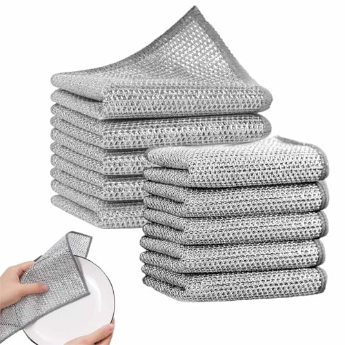 JOOTUEPO 10 Piezas Estropajo Aluminio, Trapos Limpieza para Suciedad Difícil, Paños de Limpieza Reutilizables Doble Capa, Paños de Alambre Multiusos para Lavar Platos en Seco Mojado (20x20 cm)