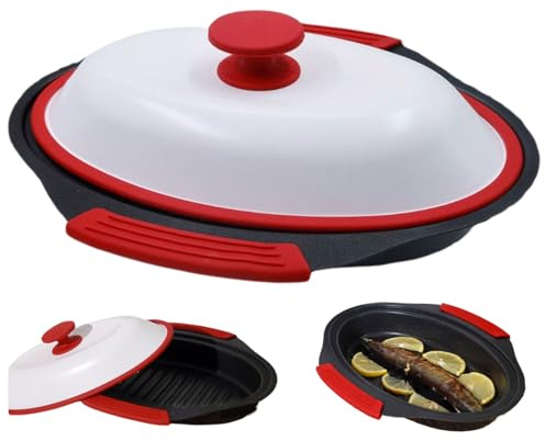 Lawnrden Microwave Grill Pan, Microwave Bacon Cooker with Cover, Crisper & Grilled Cheese Maker, Dishwasher Safe for Easy Clean Grill Pan with Lid