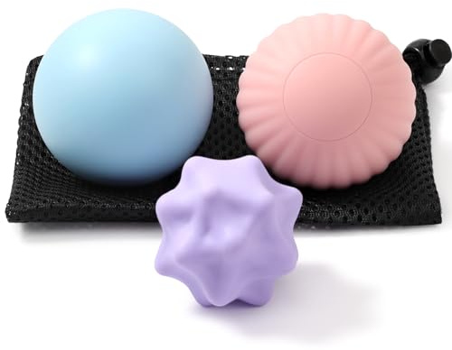 HODEMI Massage Ball Set, 3 Pack Lacrosse Ball, Textured Massage Ball & Trigger Point Ball for Deep Tissue Muscle Massage and Myofascial Release for Back, Neck, Shoulder, Leg and Foot with Mesh Bag