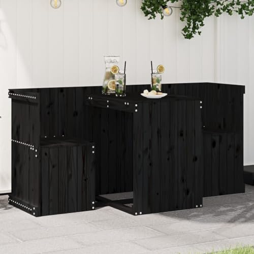 Tonture Balkonmöbel-Set 2-Sitzer Schwarz, Massivholz Kiefer, 158,5x72x75 cm, Robustes Bistro-Set für Terrasse, Garten, kleine Räume, hohe Tragfähigkeit