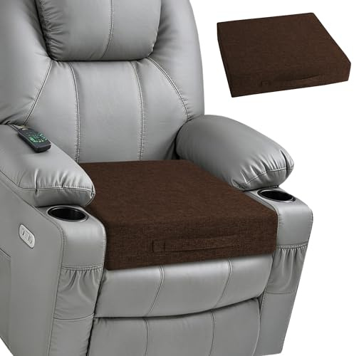 MineCozy Non-Slip Recliner Cushions for Elderly 50x50x9.5cm Brown | Carry Handle, Machine Washable Cover, Square, for Couch Seats, Armchairs, Booster Seats, Wicker Chairs, Living Room, Bedroom