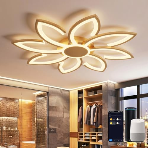 Lanmorn Smart LED Deckenleuchte Dimmbar 80cm, WiFi Deckenlampe Kompatibel mit Alexa/Google Home/Tuya, Modernes Blumen Design, 3000K-6500K CCT, App-Steuerung für Wohnzimmer Schlafzimmer, Gold