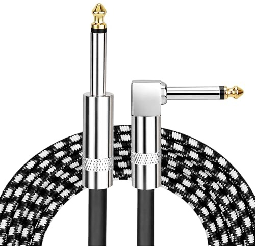 Professional Guitar Cable, Guitar Lead 3M 10FT Braided Electric Guitar Cable 6.35mm 1/4 Inch Jack Guitar Lead for Electric Guitar Bass Amp Speaker Keyboard Mandolin Pro Audio (Black White)