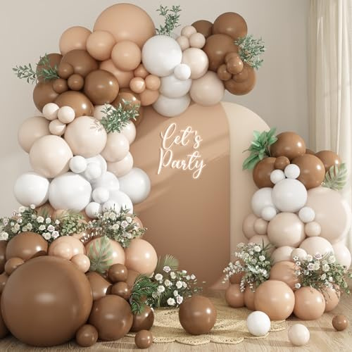 Luftballon Girlande Braun,Luftballons Braun Weiß,113 Stück Luftballon Braun Weiß Aprikose Balloons Set,Latex Ballons Braune für Geburtstags deko Hochzeit Gender Reveal Birthday Party Deko