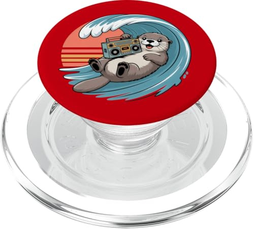 Boombox Retro de los 80 al Atardecer surfeando nutrias Marinas PopSockets PopGrip para MagSafe