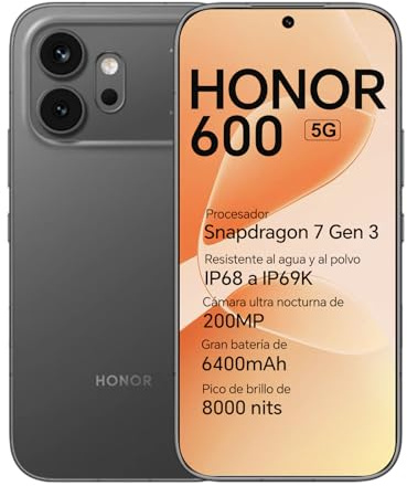 HONOR 600 5G Smartphone, 8+256GB, Pantalla AMOLED 6,57 120Hz, Cámara 200MP, Batería 6400mAh, Carga 80W, IP68/IP69K (Black, 256, GB, 8, GB)