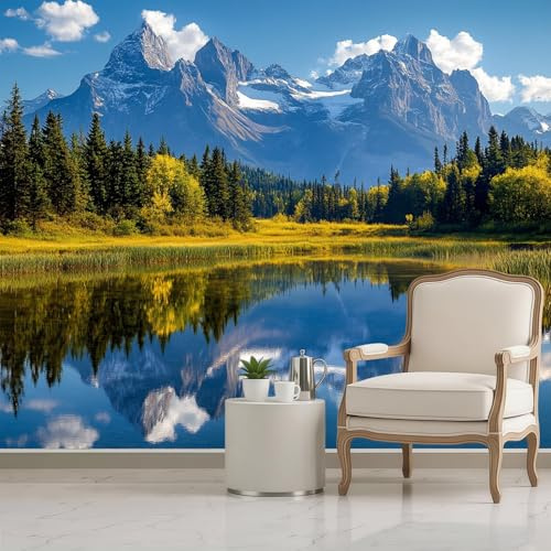 Papel Pintado Fotomural Montañas y lagos cubiertos de nieve 200 x 140 cm Panorámico para salón dormitorio infantil decoración pared azul moderna mural grande
