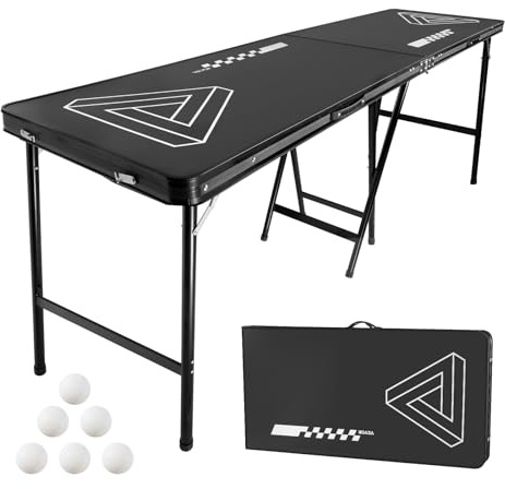 VEVOR Table de Beer Pong 240x60x90 cm Table de Jeu à Boire Pliante Portable, Ensemble pour Bière-Pong Fête Partie Camping Pique-Nique Avant-matchs, avec Poignées de Transport et 6 Balles, Légère