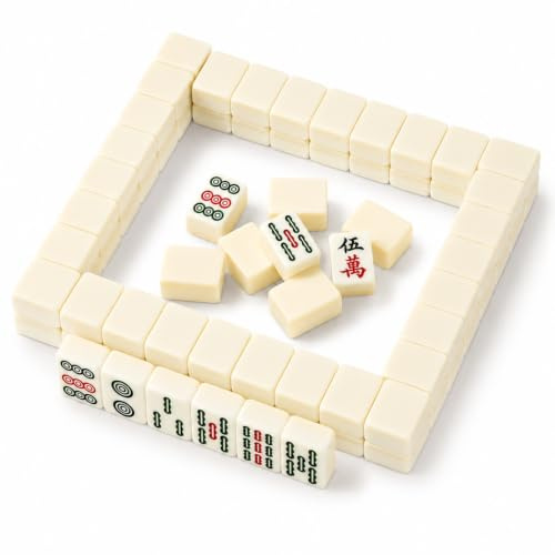 Hiseng Mini Mahjong Set 144 Steinen Kein Koffer, Tragbares Chinesisches Mahjong Spiel für Reise & Spieleabend, Leichtes Kompaktes Tischspiel, Traditionelles Familienspiel (Beige)