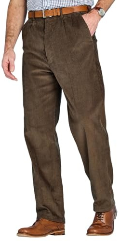 Chums Men's Luxury Cotton HIGH-Rise Corduroy Trousers | Hidden Extra Self-Adjusting Waistband, Higher Waist Pants