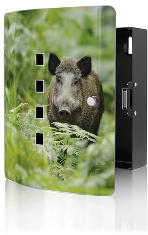 banjado Design Schlüsselkasten aus Edelstahl für 10 Schlüssel - Schlüsselschrank zur Schlüssel Aufbewahrung 24 x 21,5 x 7cm groß mit praktischem Magnetverschluss - Motiv Wildschwein