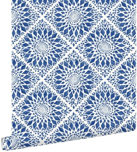 papier peint carreaux de ciment bleu foncé 53 cm x 10.05 m - ESTAhome