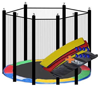 walexo Trampolin Randabdeckung + Sicherheitsnetz für 8 Stangensysteme (305 cm Ø, Bunt/Schwarz)
