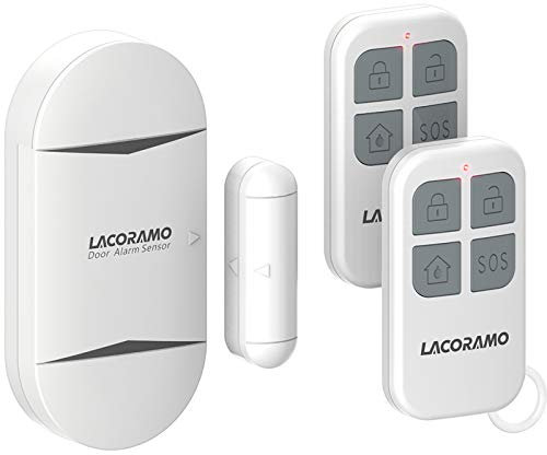 LACORAMO Door Alarm Sensor - Premium Quality - Wireless Magnetically Triggered Window Alarm, 130 db Siren Security Entry Burglar Alert with 2 Remote Controls for Protecting Kids Safety, Home, Shop
