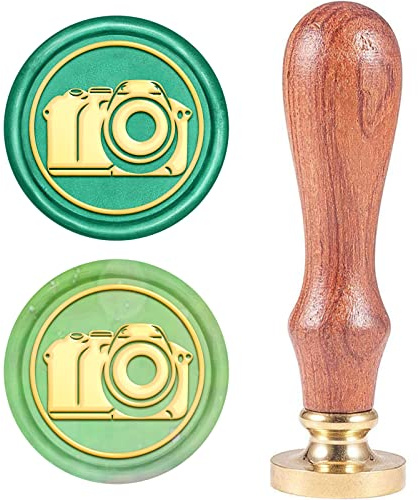 craspire Wachs-Siegel-Stempel, Jahrgang Wachssiegelstempel Kamera Retro Holzstempel Abnehmbar Messingkopf 25 mm Für Hochzeit Umschläge Einladungen Verschönerung