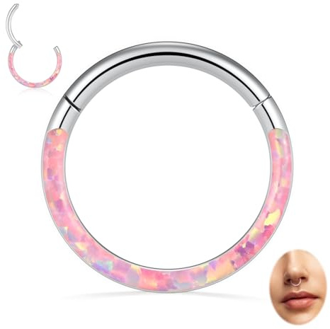 hengkaixuan CZ Opal Septum Jewellery Daith Ring Conch Hoop Seamless Clicker Ring Surgical Steel Rook Tragus Conch Piercing Jewellery Small Hoop Earring Nose Hoop Ring