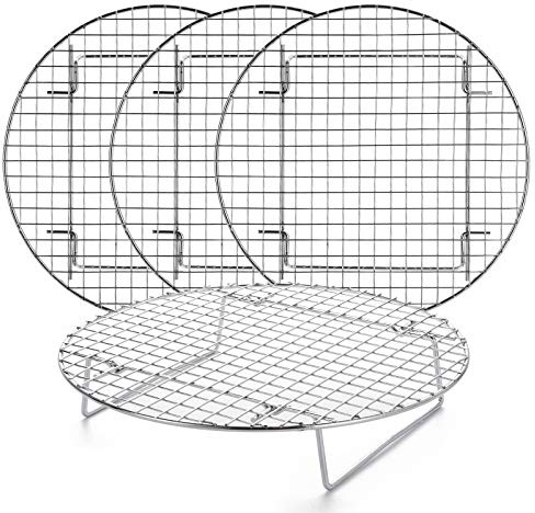 Foraineam 4 Pack 10.5 inch Steamer Rack Round Grilling Rack for Cooling Steaming Baking Cooking, Lifting Food in Pots, Cake Pan, Pressure Cooker and Oven