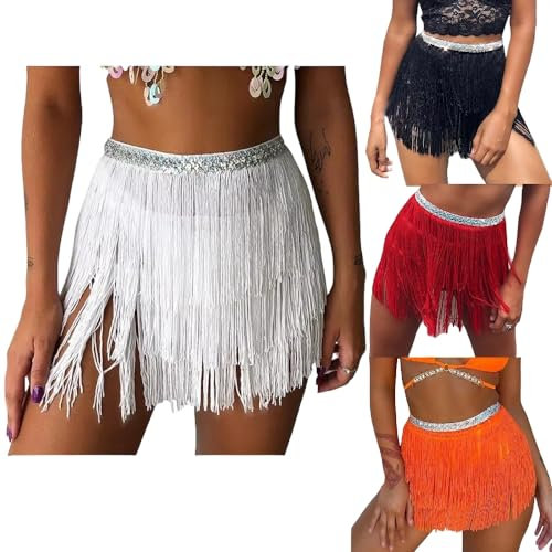Bauchtanz Hüfttuch Kostüm Latin Dance Röcke Pailletten Quaste Fransen Outfits Rock für Damen