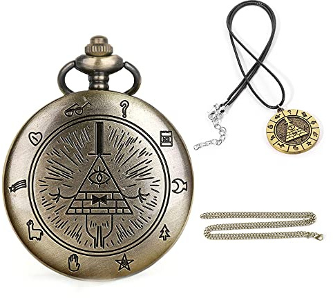 Tiong - Orologio da taschino in quarzo a forma di teschio con catenina, numeri arabi, per uomo, Vintage
