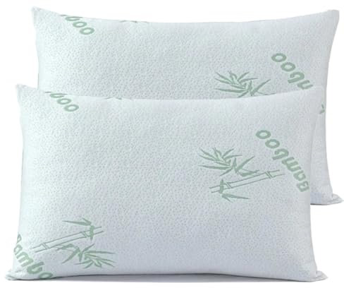 Bedding Home Anti Allergy Bamboo Pillows 2 Pack | Hollow Fiber Filling Side Sleeper Pillow | Anti Allergy Orthopedic Pillows | Medium Firm Down Bamboo Pillow Pack of 2