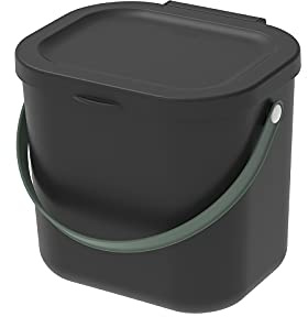 Rotho Albula Biomülleimer 6l mit Deckel für die Küche, Kunststoff (PP recycelt), schwarz, 6l (23.5 x 20.0 x 20.8 cm)