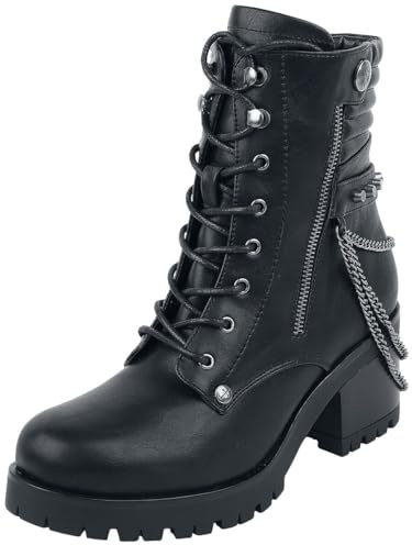Gothicana by EMP Damen schwarze Boots mit Ketten und Zierreißverschlüssen EU39