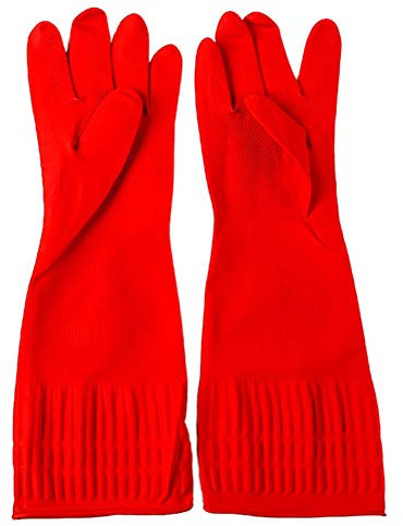 PAPABA 1/5 Latex Household Kitchen Cleaning Clean Long Gloves Protection Red 1 Pair(2 Pcs)