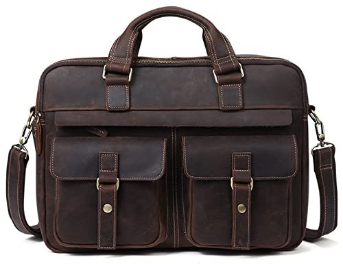 Herren Laptoptasche Arbeitstasche Handtasche, Vintage Echtes Leder Aktentasche Multifunktions Tragen Handtasche Business Crossbody Satchel 17 Zoll Laptop Schulter Messenger Bag Laptop Businesstasche S