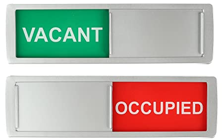 Promessa-Design Vacant Occupied Sliding Sign XL - Green/Red Text Slider - 17,5 x 5 x 0,7 cm - Mounting strong 3M Stickers. Arial text.