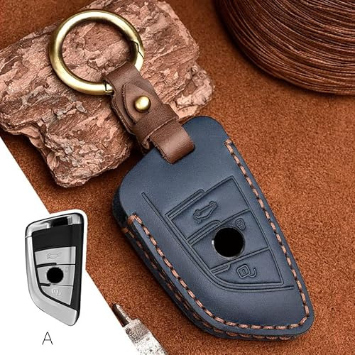 Leder Autoschlüssel Hülle kompatibel mit BMW 3er 5er X1 X2 X5 Fernbedienung Cover Schlüsselhülle Schlüsselanhänger Schlüssel Schutz Etui 3 Tasten (Blau)