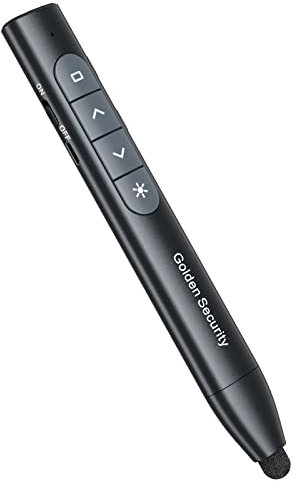 Golden Security Puntero Presentaciones, 2,4 GHz Presentador Inalambrico Recargable, Presentador de Diapositivas Remoto Mando para Powerpoint Presentación, Enseñanza, Oficina, Conferencias, etc