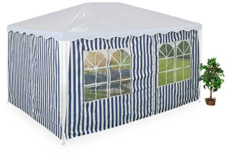 Relaxdays Tende per Gazebo Laterali 3x4 m, Set 2, Telo Impermeabile, Pareti Poliestere, a Strappo, Finestre, Blu Bianco, 200 x 400 x 0.1 cm