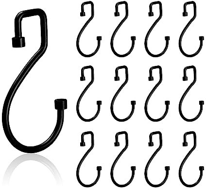 12 ganci a forma di S, ganci in metallo, per tenda da doccia, antiruggine, per bagno, cucina, camera da letto (nero)