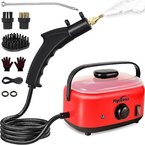 Flgocexs Handheld Steam Cleaner,2500W High Temperature High Pressure Steam Cleaner with 3 Brush Heads, Portable Steam Cleaner with 1.5L Tank For Car Detailing Kitchen Bathroom Floors