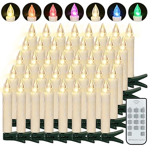FREEPOWER 40er Weihnachten LED Kerzen Warmweiß & Bunt, Kabellose Christbaumkerzen mit Fernbedienung Timer Flackern Dimmbar, Weihnachtsdeko Lichterkette für Weihnachtsbaum, Innen Außen Wasserdicht