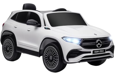 HOMCOM Kinder Elektroauto Mercedes-Benz EQA 12V Elektro Kinderauto mit 2,4GHz Fernbedienung, Elektrofahrzeug mit Doppelmotor, MP3, Scheinwerfer, 3-8 km/h Kinderfahrzeug für 3-8 Jahre, Weiß
