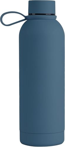 Memotak Borraccia Bottle Soft Touch 500 ml PERSONALIZZABILE -STAMPA UV O LASER Bottiglia isolata a tenuta stagna per Sport, Bambino, Bambina | 24 ore freddo & 12 ore caldo (Blu Petrolio Laser)