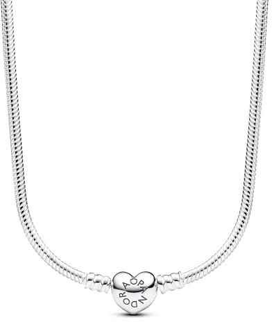 Pandora Snake chain sterling silver necklace with heart clasp, 45