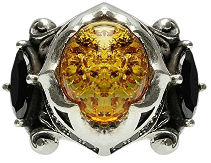 ANAZOZ Männer Ringe Silber 925 Echt, Ringe Herren Punk Schmuck Bernsteinring Aus Schwarzem Stein, Breit 30 mm größe 57