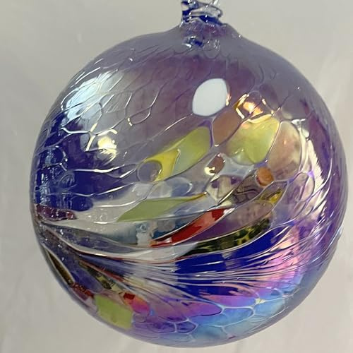 Oberstdorfer Glashütte Kugel zum hängen Glaskugel Ornament blau bunt Fensterdekoration mundgeblasenes Kristallglas Durchmesser ca. 8 cm