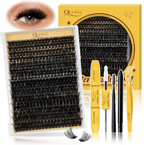 QUEWEL Wimpernverlängerungs-Set, 300 Stück, Wimpernverlängerung 10 bis 20 mm, mit Kleber und Versiegelung für Wimpern, wasserdichte Pinzette für künstliche Wimpern und Wimpernpinsel für den