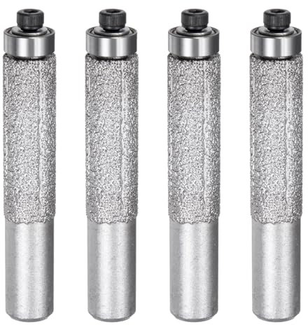 uxcell 4 Pcs Diamond Profile Straight Router Bit 13.3mm Dia 1/2 Shank 46 Grit Wet Dry Use Brazed Cylinder Profile Wheel with Bearing for Marble Quartz Stone Tile Edge Cutting
