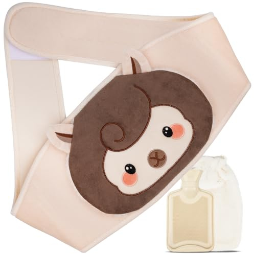 Fesaizwi Wärmflaschengürtel, 3in1 Wärmflasche Gürtel 1L Wärmflasche mit Bezug, Wärmeflasche Wärme Tier Hot Water Bottle Perfekt für Rücken, Bauch und Nacken (Alpaca)